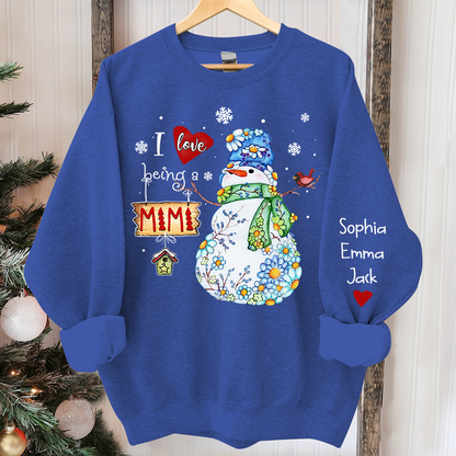 I love being mimi snowman flower And Grandkids Merry Christmas Sweatshirt