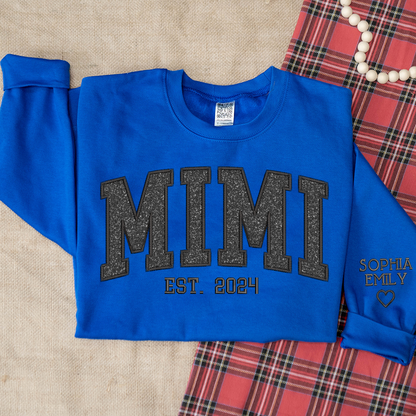 Mimi Glitter Black Embroidered And GrandKids Sweatshirt