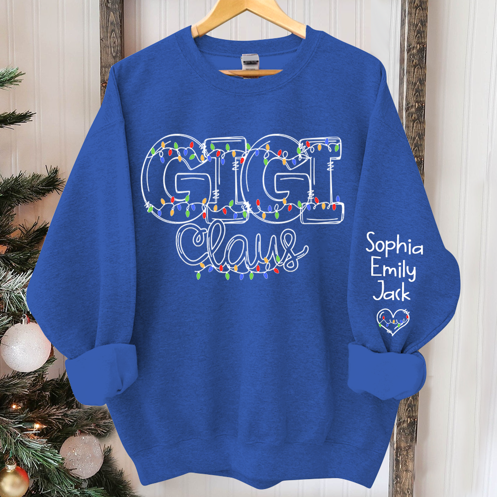 Custom Gigi Claus Light Christmas And Grandkids 2024 Sweatshirt