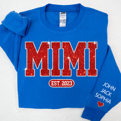 Glitter Custom Name Mimi Nana Grandma Est And Kids Sweatshirt