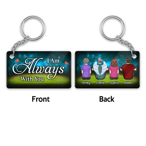 Family Memorial Sitting Back View Green And Blue Remembrance Gift Personalized Keychain