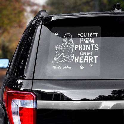 You Left Paw Prints On My Heart Outline Dog Memorial Personalized Decal