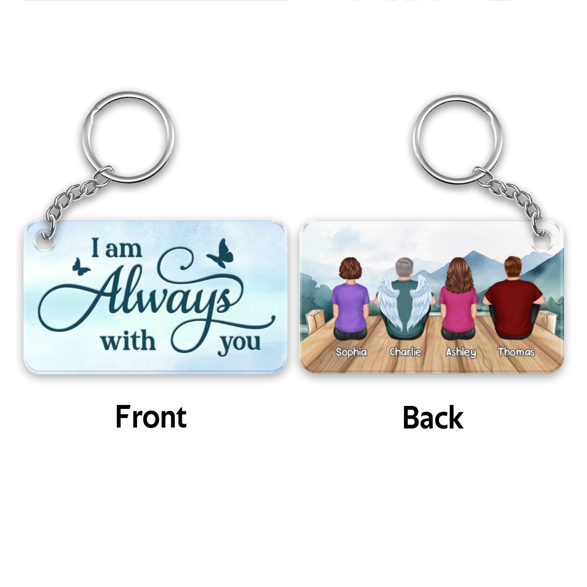 Family Memorial Remembrance Gift People Sitting On Bridge Forest Theme Personalized Acrylic Keychain