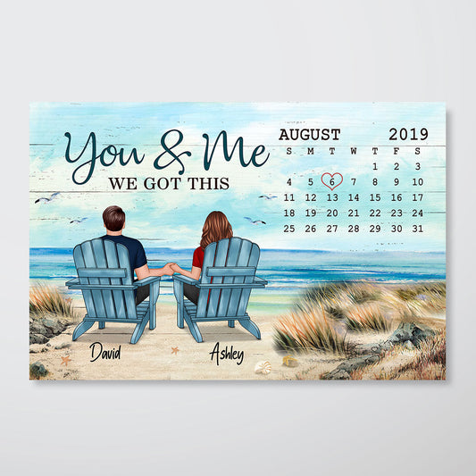 Anniversary Date Back View Couple Sitting Beach Landscape Gift For Him For Her Personalized Horizontal Poster