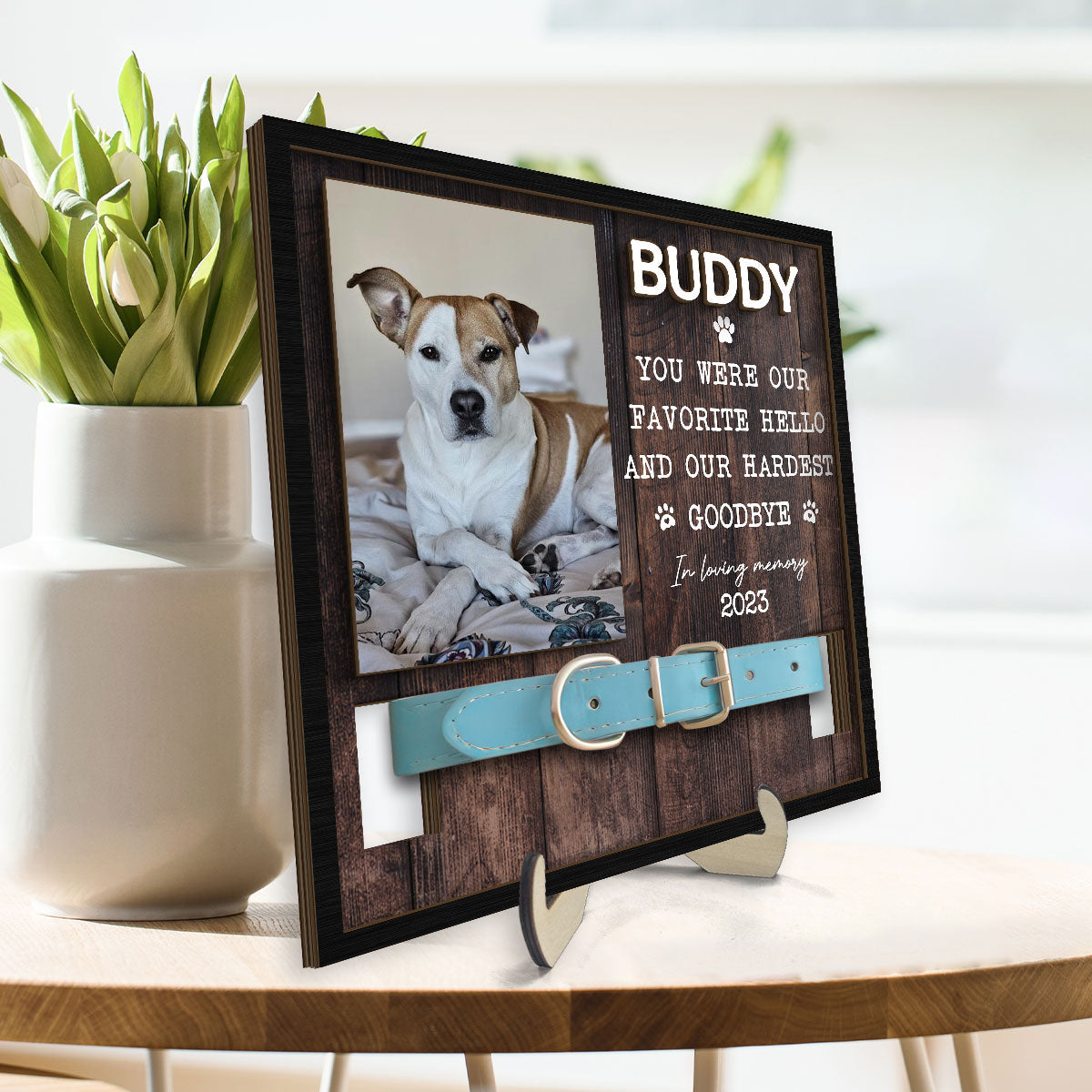 Rustic Pet Loss Dog Cat Photo Memorial Remembrance Gift Pet Collar Keepsake Personalized Wooden Pet Collar Holder