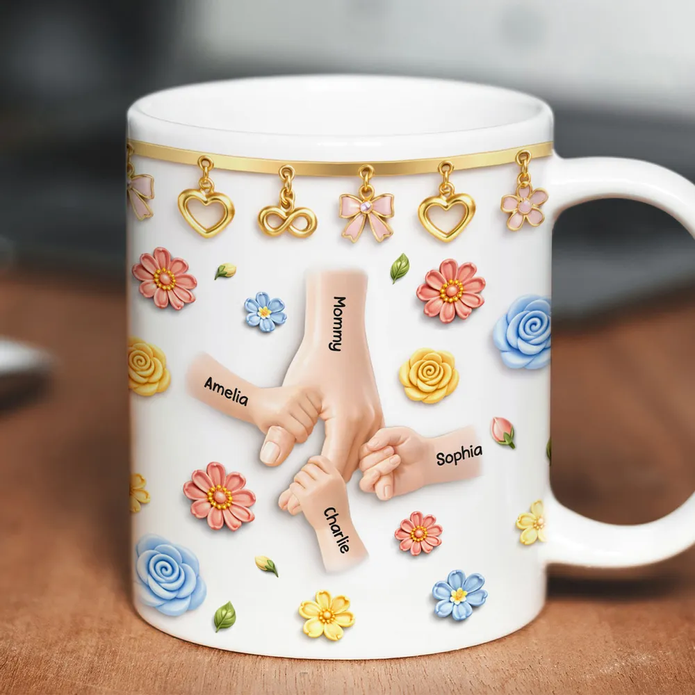 Kids Holding Mom's Hands - Personalized Mug - Gift For Mom