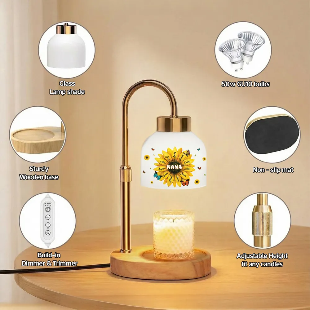 Grandma Sunflower Custom Kids Names - Personalized Candle Warmer Lamp - Gift For Grandma, Mom