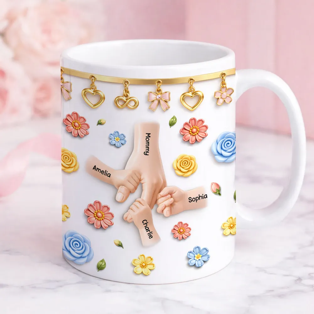 Kids Holding Mom's Hands - Personalized Mug - Gift For Mom