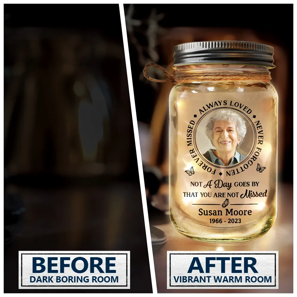 Custom Photo Memorial Always Loved Never Forgotten - Personalized Mason Jar Light