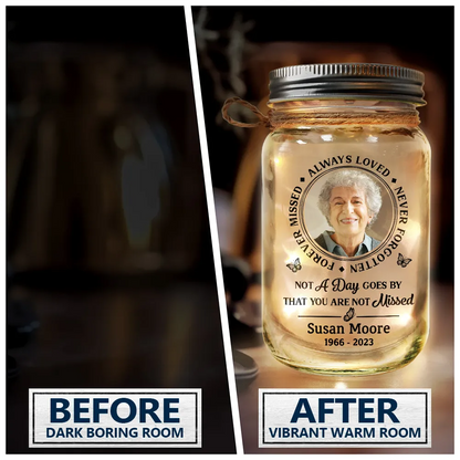 Custom Photo Memorial Always Loved Never Forgotten - Personalized Mason Jar Light