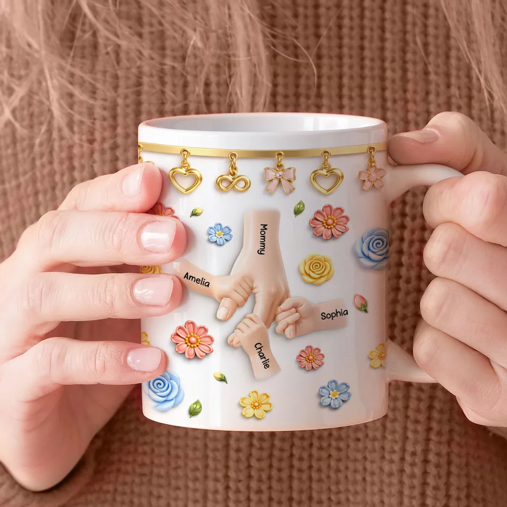 Kids Holding Mom's Hands - Personalized Mug - Gift For Mom
