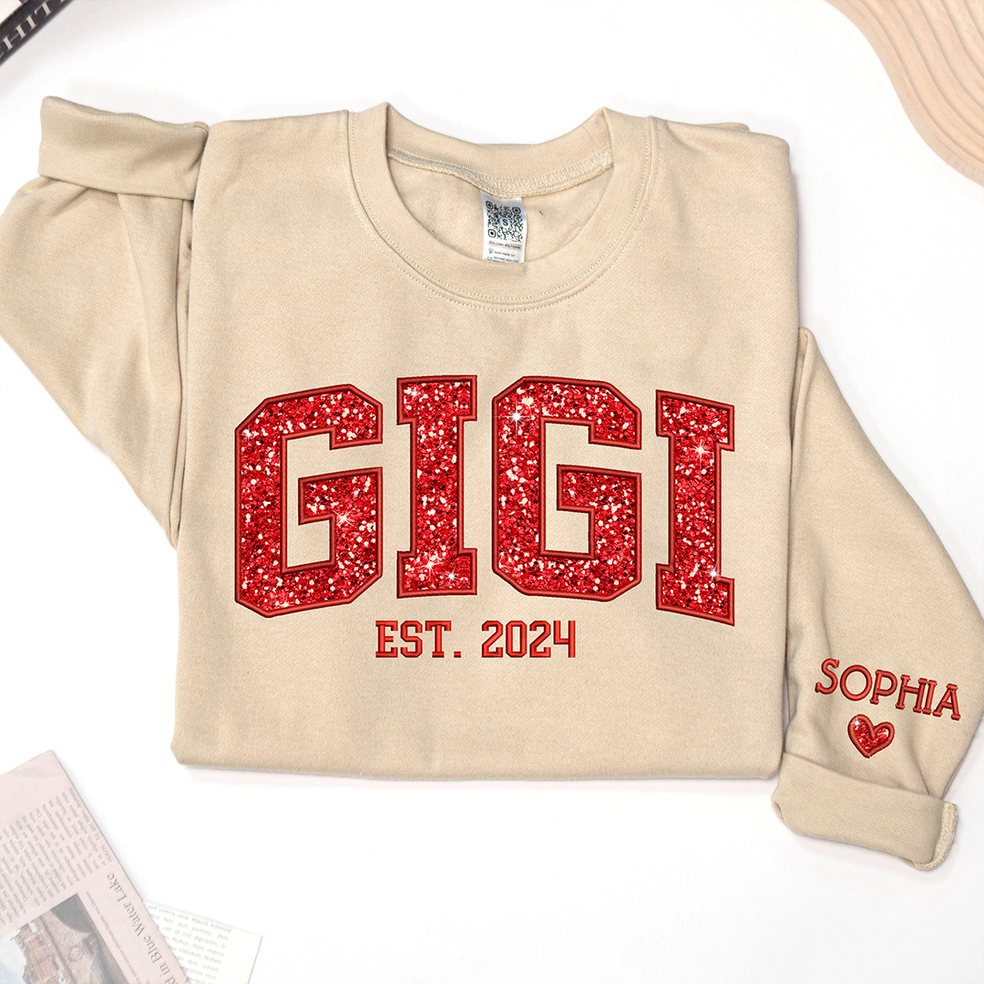 Gigi Glitter Red Embroidered And GrandKids Sweatshirt