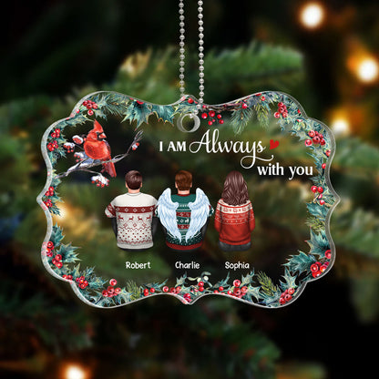 Holly Leaf Cardinal Family Memorial Remembrance Keepsake Personalized Acrylic Ornament