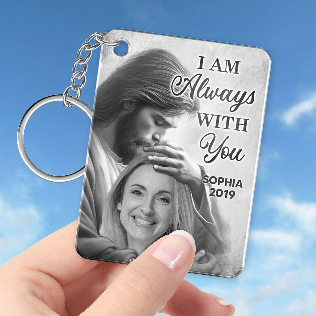 God Has You In His Arms Memorial Sympathy Gift Remembrance Keepsake Photo Inserted Personalized Acrylic Keychain