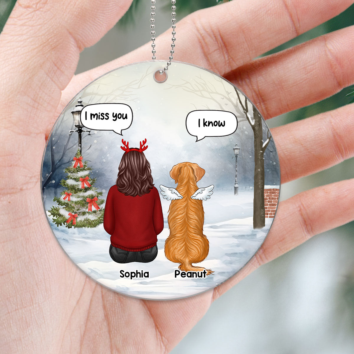 Dog Memorial Sitting On Bench Keepsake Sympathy Gift Personalized Acrylic Ornament