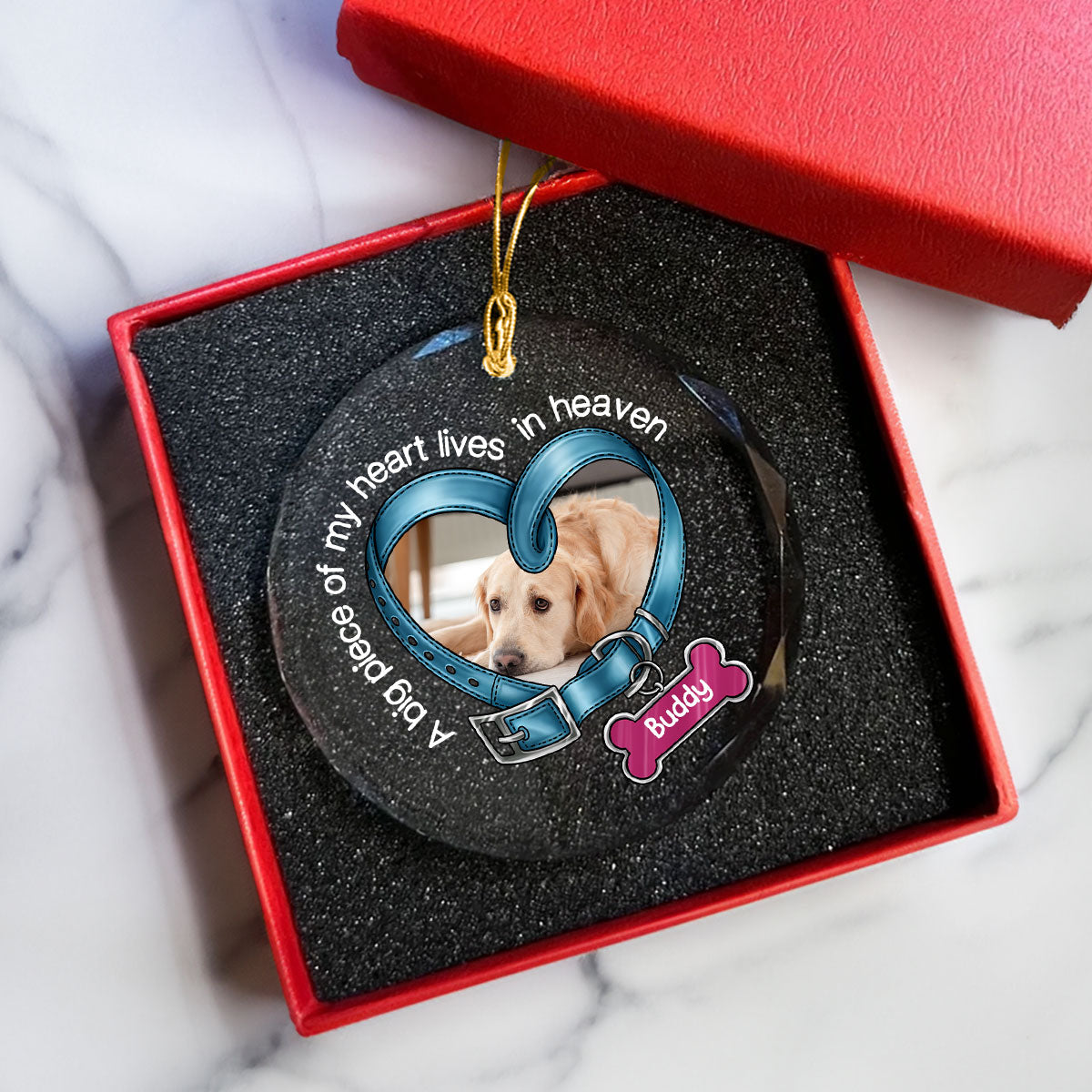 You Left Paw Prints In My Heart Forever Heart Collar Dog Memorial Personalized Glass Ornament