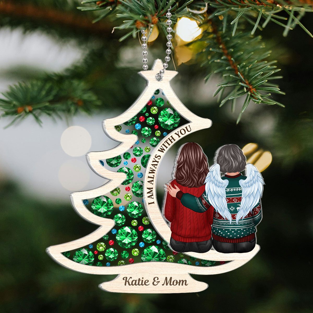 Always With You Gorgeous Christmas Tree Memorial Personalized 2-Layer Acrylic Ornament, Sympathy Gift