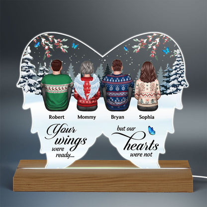 Family Sitting Memorial Wings Shaped Remembrance Gifts Personalized Custom Shape Acrylic LED Night Light