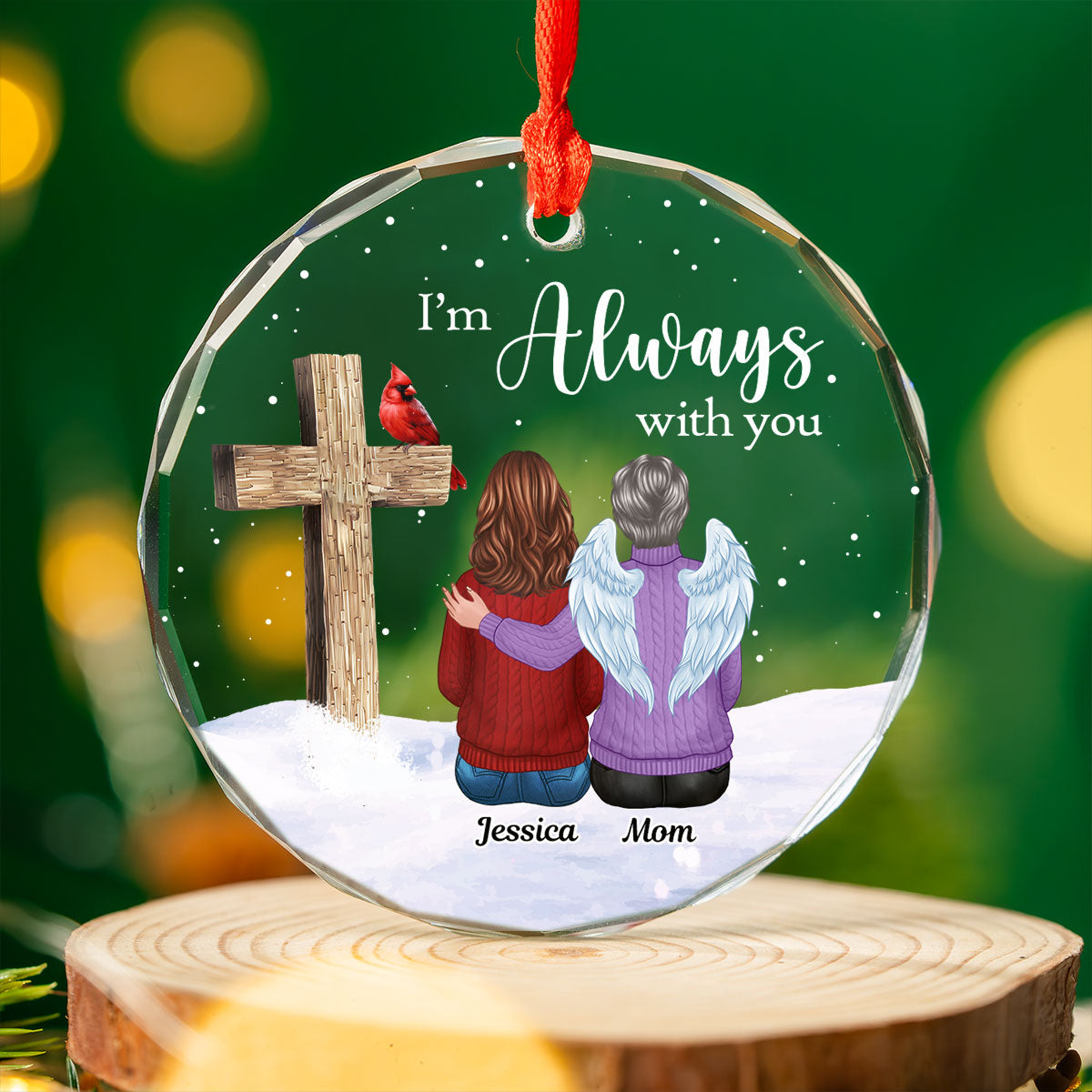 Always With You Family Cross Memorial Keepsake Personalized Glass Ornament