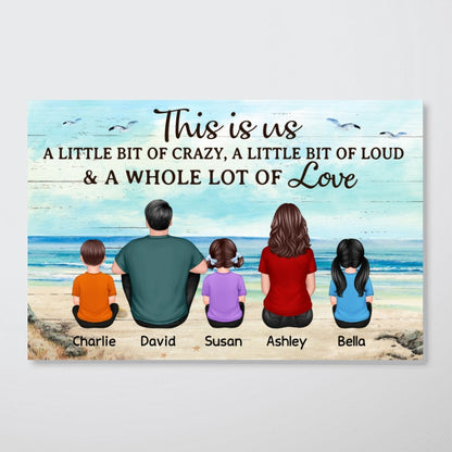 Back View Family Sitting Beach Landscape Personalized Horizontal Poster