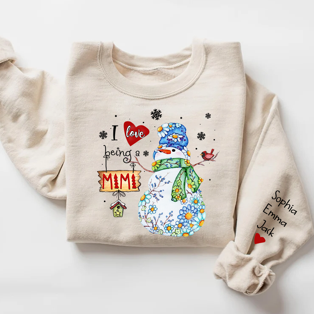 I love being mimi snowman flower And Grandkids Merry Christmas Sweatshirt