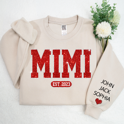 Glitter Custom Name Mimi Nana Grandma Est And Kids Sweatshirt