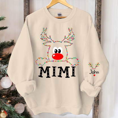 Personalized Mimi Reindeer Light With Grandkids Merry Christmas Sweatshirt