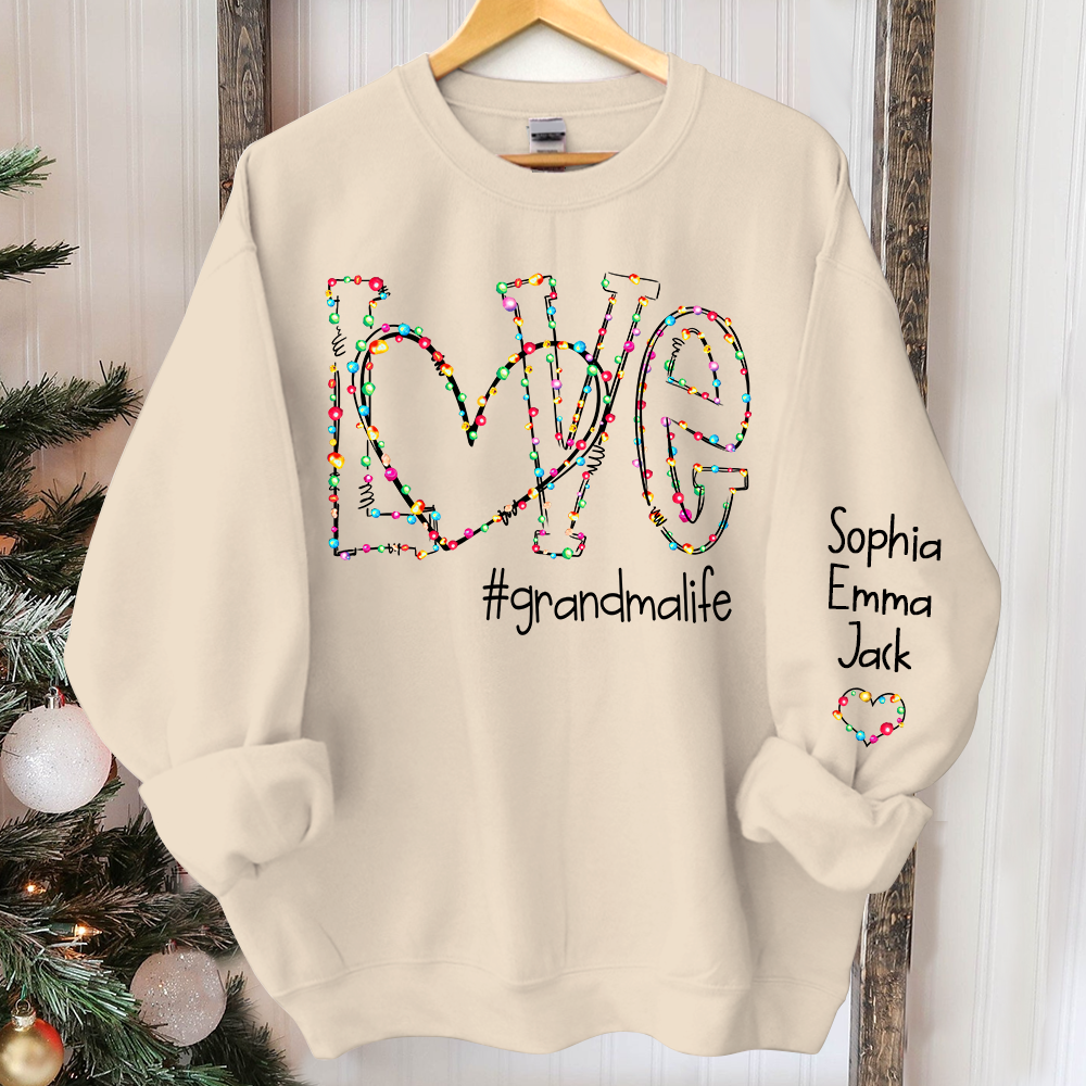 Love grandmalife Christmas lights And Grandkids Christmas Merry Sweatshirt