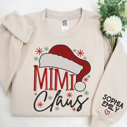 Embroidery Mimi Claus Christmas And Grandkids Sweatshirt