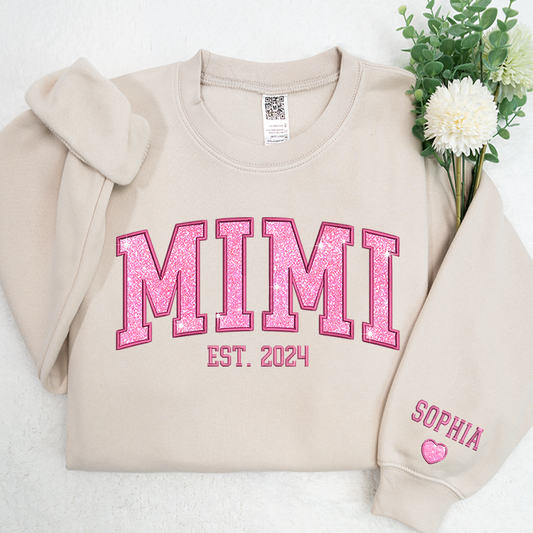 Mimi Glitter Pink Embroidered And GrandKids Sweatshirt