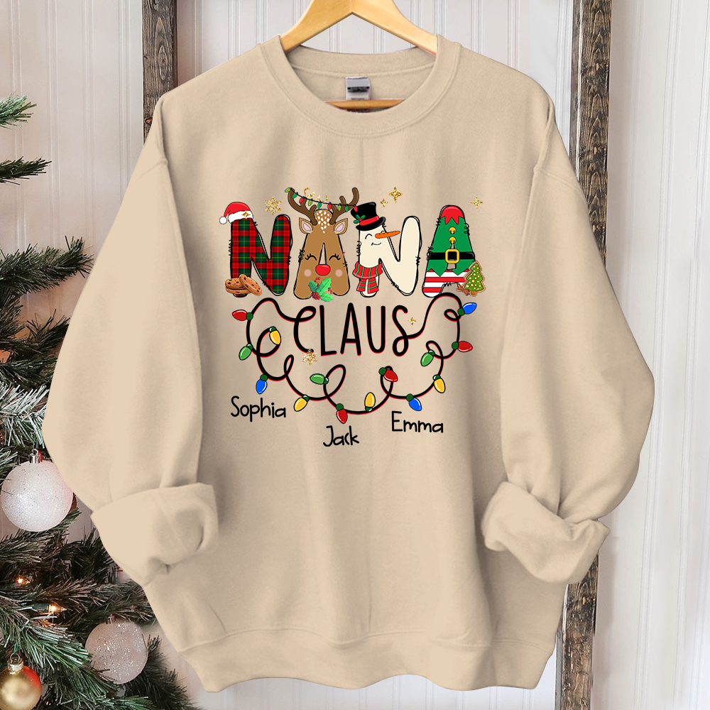 Personalized Nana claus With Grandkids Merry Christmas Sweatshirt