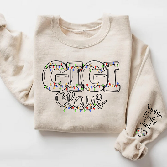 Custom Gigi Claus Light Christmas And Grandkids 2024 Sweatshirt