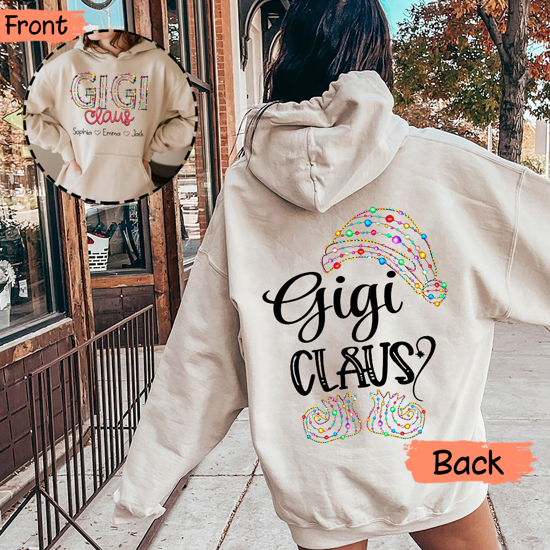 Personalized Gigi Claus Hoodie - Gigi claus with Grandkid's Names Hoodie