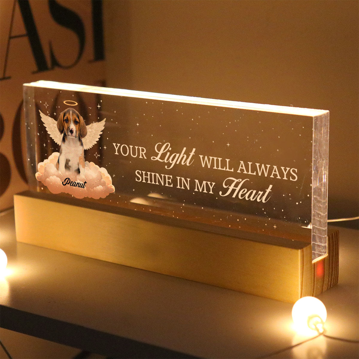 Your Light Will Always Shine In My Heart Personalized Acrylic Block LED Night Light, Sympathy Gift For Pet Owners