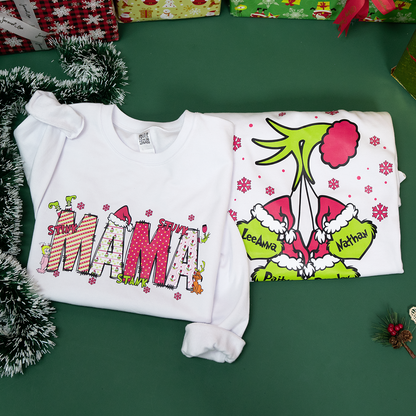 Custom Christmas Family Sweatshirt - Personalized Holiday Sweatshirt for Mama, Mom, Mimi, or Grandma with Kids' Name