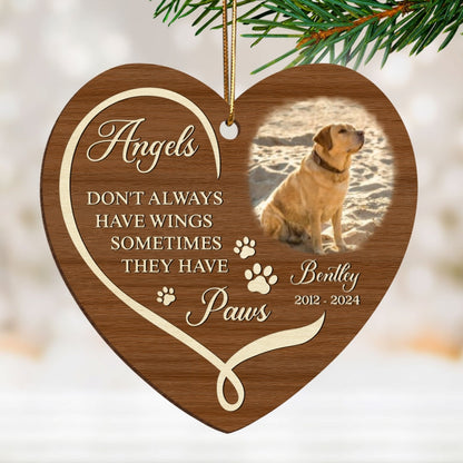 Angels Have Paws Dogs Cats Pet Memorial Personalized Wooden Ornament, Sympathy Gifts for Dog Loves Cat Lovers