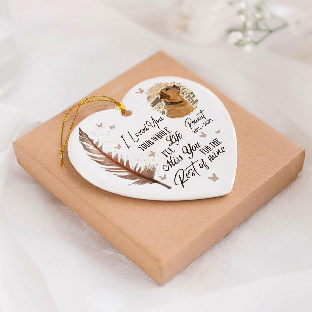 I Loved You Your Whole Life I’ll Miss You For The Rest Of Mine Pet Memorial Heart Ceramic Ornament, Upload Photo Personalized Pet Memorial Ceramic Ornament For Dog Lovers, For Cat Lovers