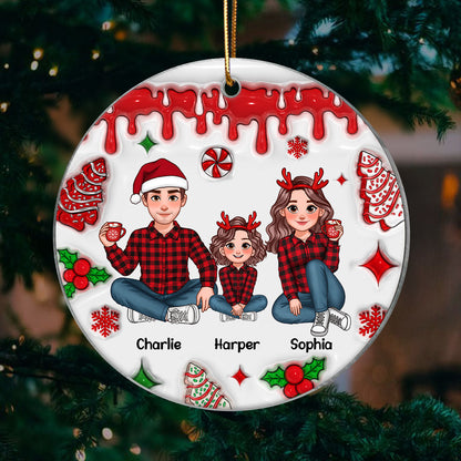 3D Inflated Effect Animated Family Christmas Cake Personalized Acrylic Ornament, Christmas Decoration, Christmas Gift For Family