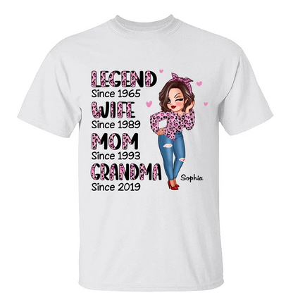 Legend Wife Mom Grandma Pink Leopard Pattern Personalized Shirt, Heartfelt 2025 Mother's Day Gift For Grandma, Mom