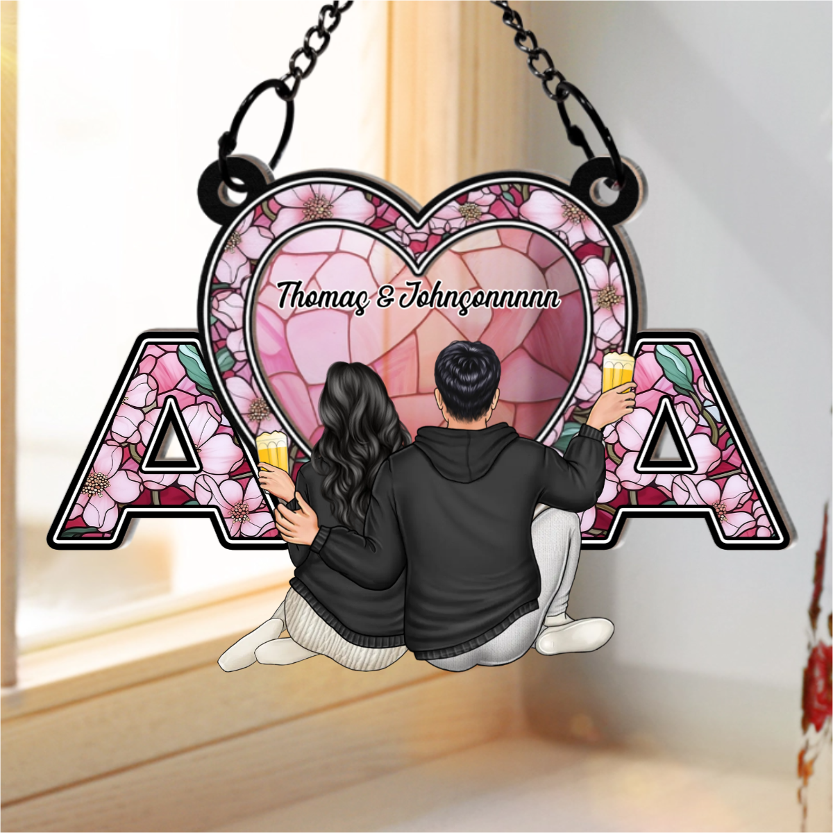 Couple Love Initial Flower Names - Personalized Window Hanging Suncatcher Ornament