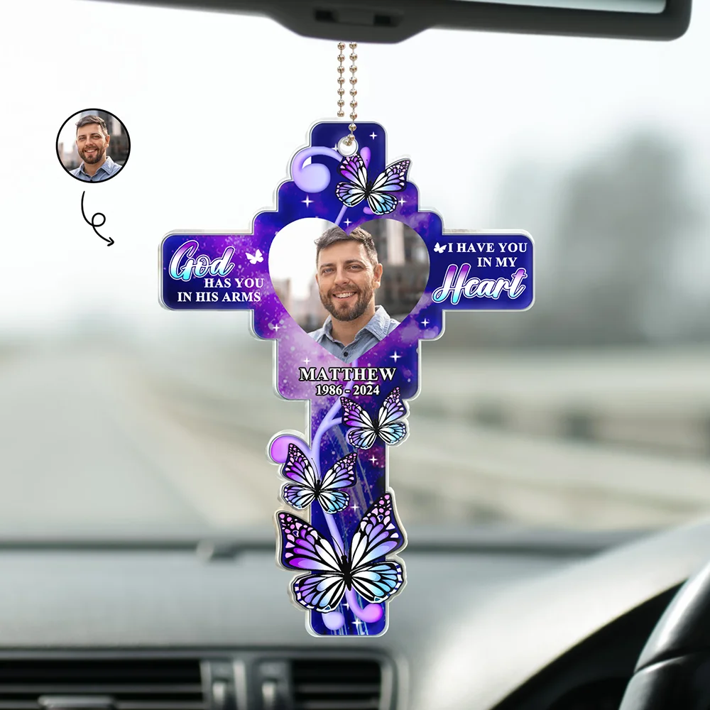 Custom Photo God Has You In His Arms - Personalized Acrylic Car Hanger