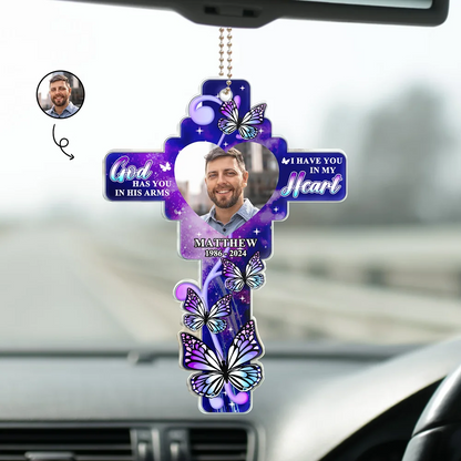 Custom Photo God Has You In His Arms - Personalized Acrylic Car Hanger
