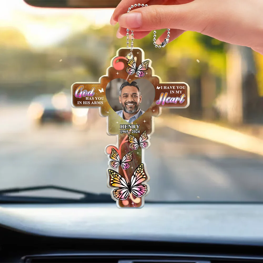 Custom Photo God Has You In His Arms - Personalized Acrylic Car Hanger