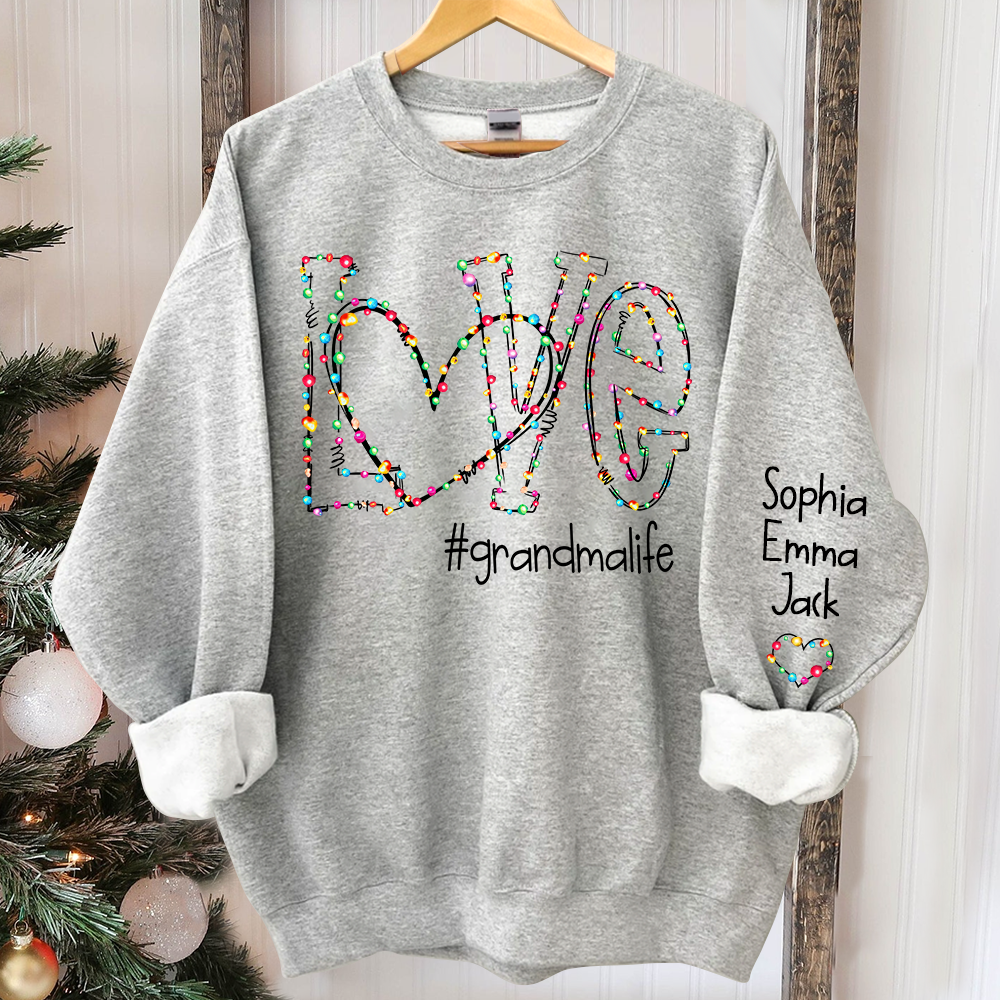 Love grandmalife Christmas lights And Grandkids Christmas Merry Sweatshirt