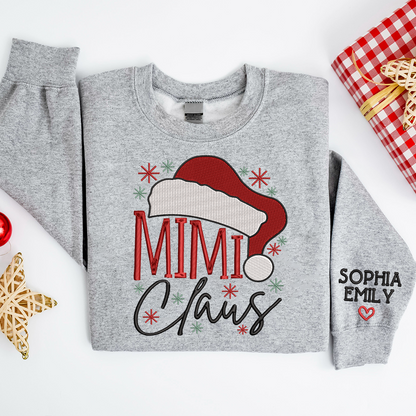 Embroidery Mimi Claus Christmas And Grandkids Sweatshirt