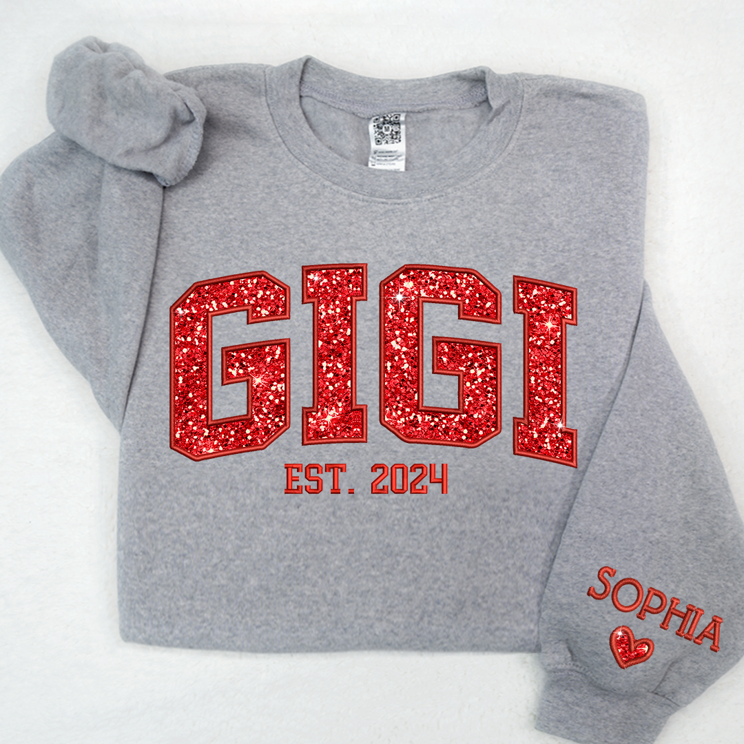 Gigi Glitter Red Embroidered And GrandKids Sweatshirt