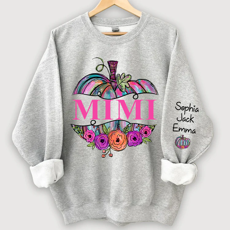 Personalized Mimi Painted Pumpkin And Grandkids Autumn Sweatshirt