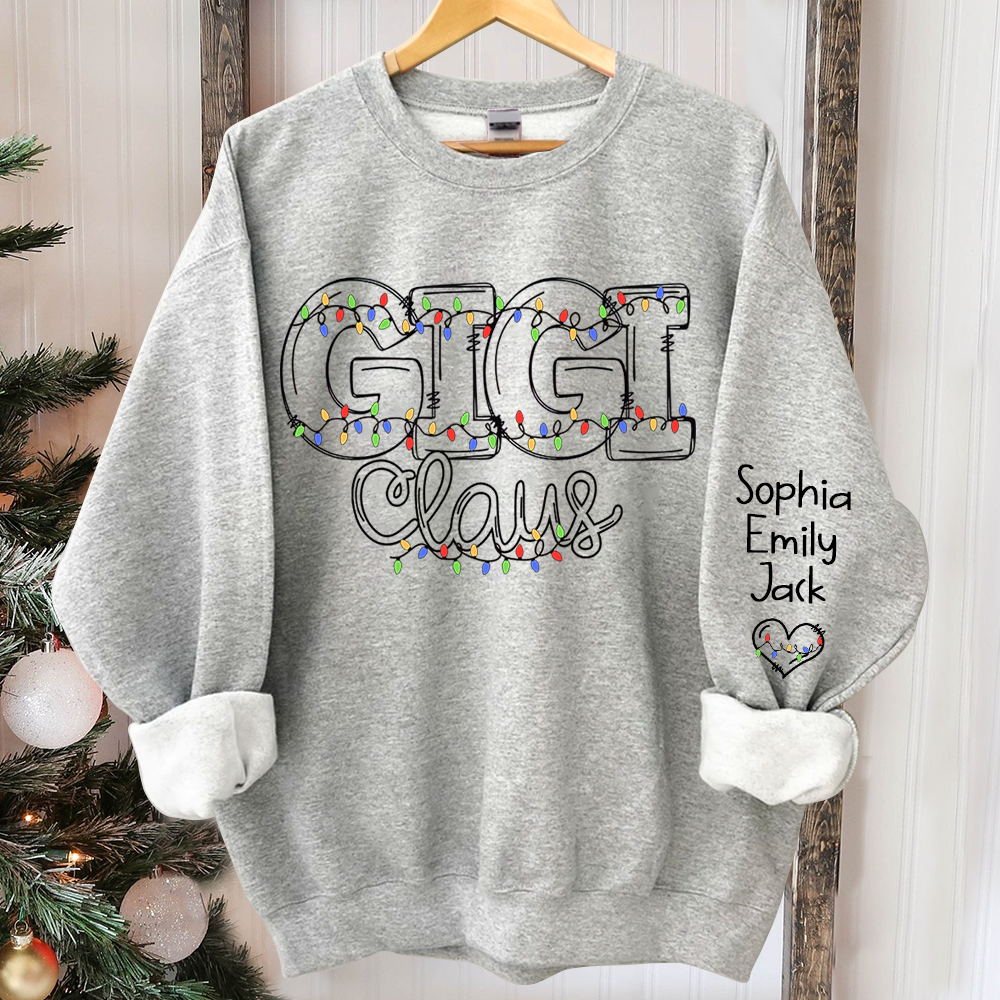 Custom Gigi Claus Light Christmas And Grandkids 2024 Sweatshirt