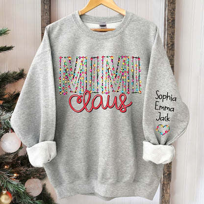 Mimi claus Christmas lights And Grandkids Christmas Merry Sweatshirt