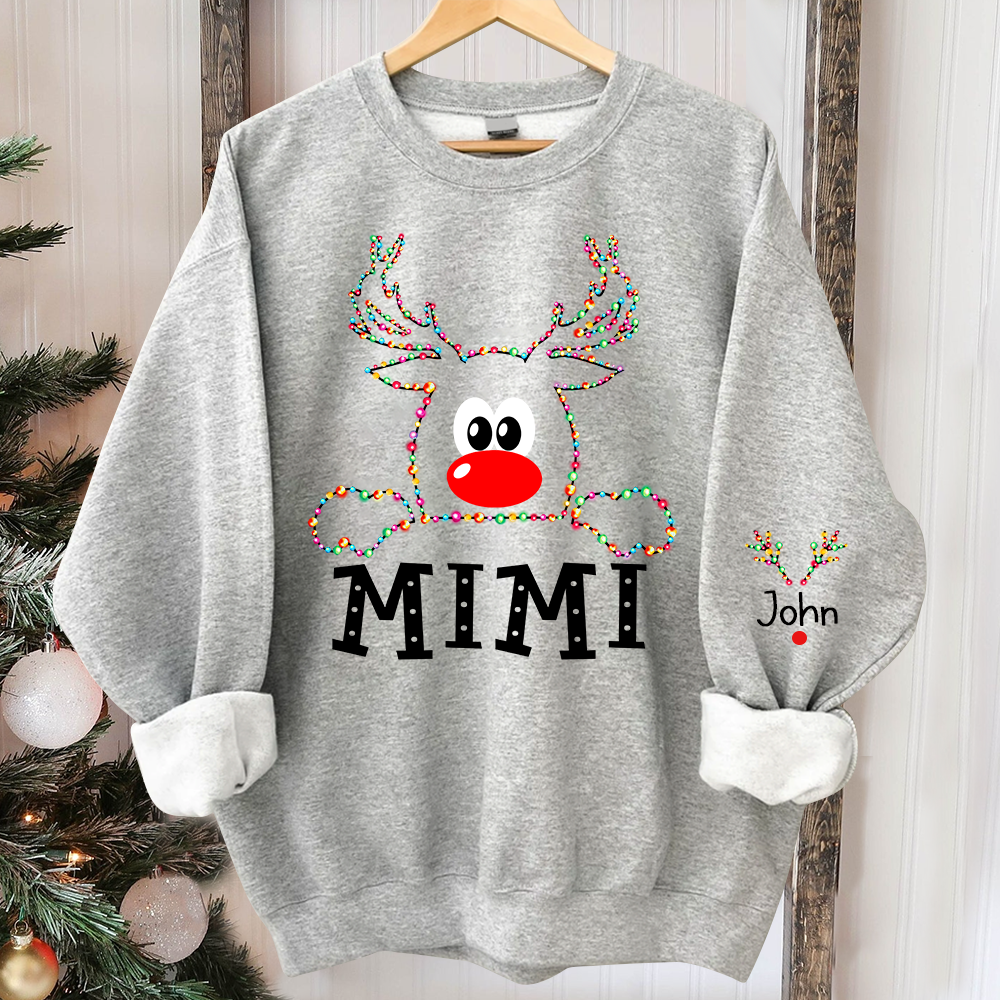 Personalized Mimi Reindeer Light With Grandkids Merry Christmas Sweatshirt